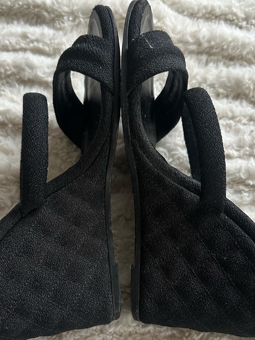 CHANEL Black Canvas Logo Lucky Charms Wedge Sandals - Picture 7 of 16